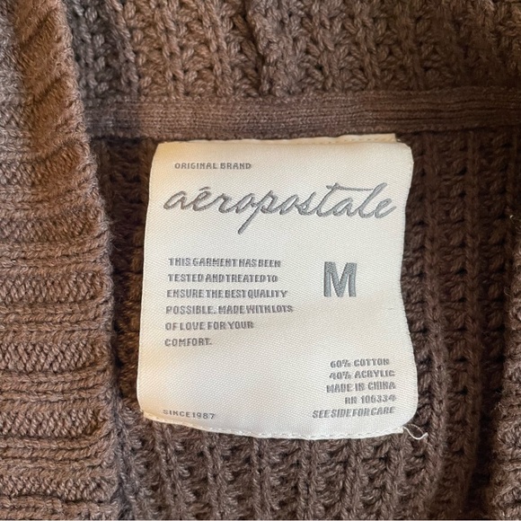 Y2K AEROPOSTALE BROWN KNIT CARDIGAN SWEATER WITH HOOD✨ - Picture 4 of 8